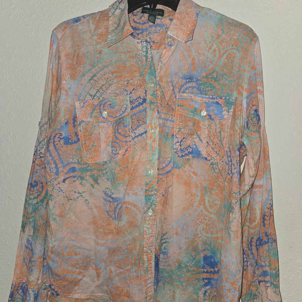 100% Cotton Ralph Lauren Orange and Blue Paisley Shirt Jacket
